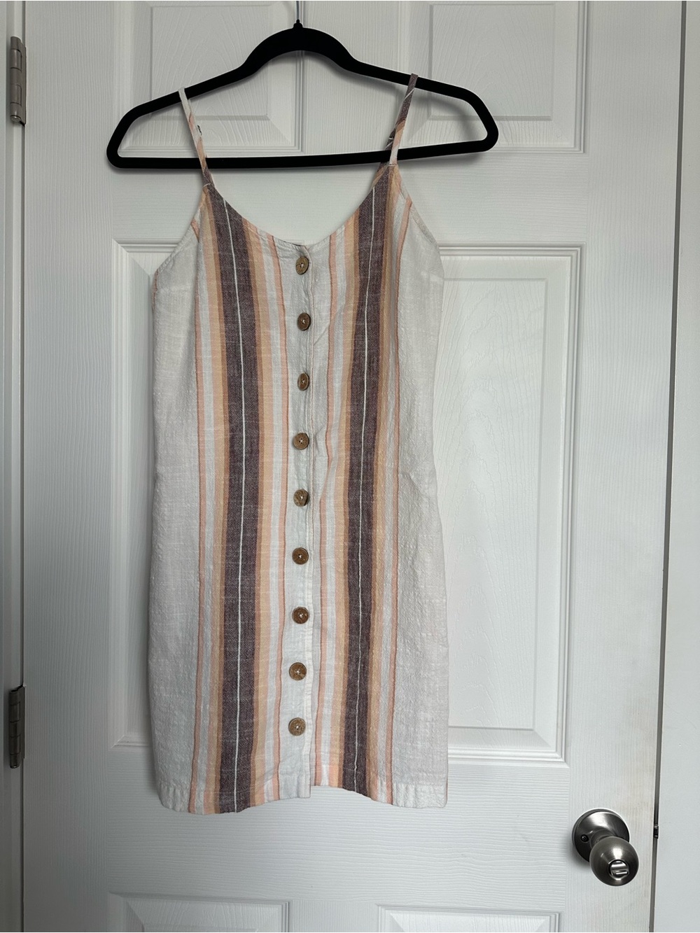 Rip Curl Striped Button-Front Mini Dress in Cream, Tan, Brown